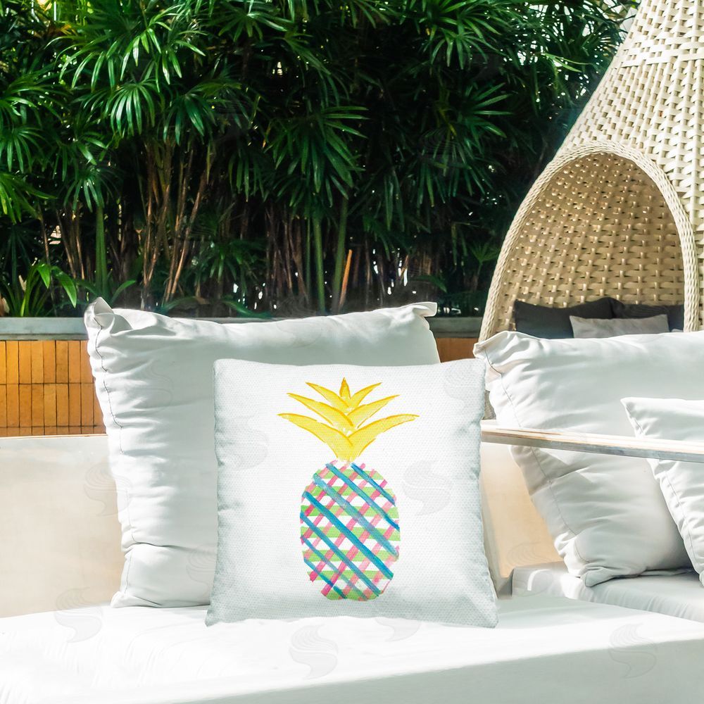 Julie DeRice Plaid Patterned Pineapple Outdoor Quick-Dry Polyester Printed Throw Pillow in Back Yard