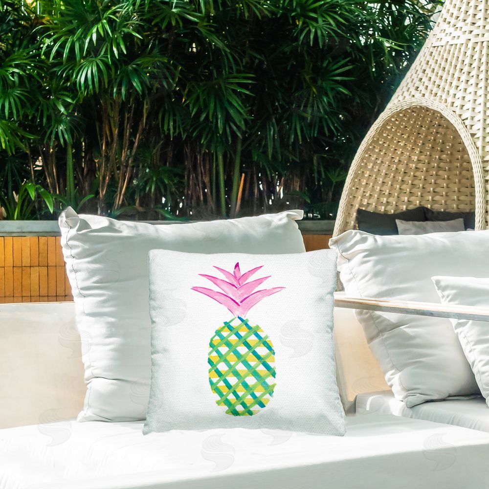 Julie DeRice Tropical Plaid Pineapple Outdoor Quick-Dry Polyester Printed Throw Pillow in Back Yard