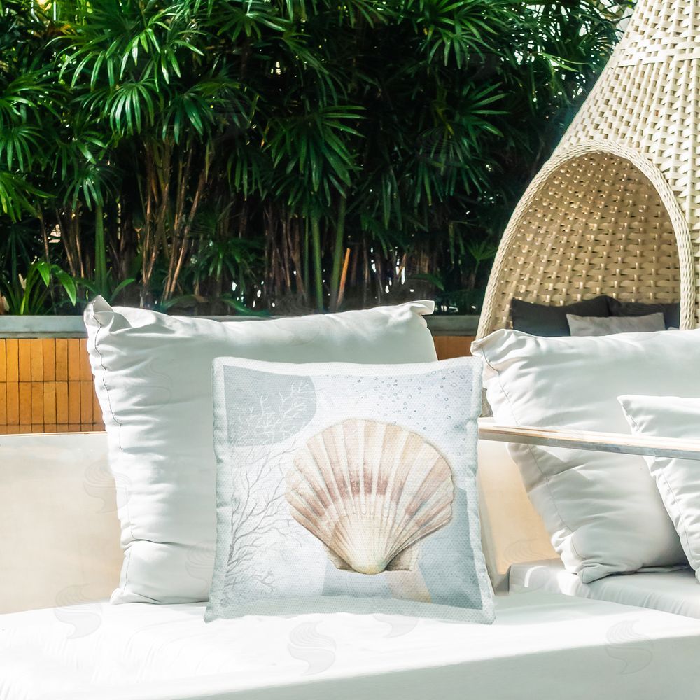 Patricia Pinto Seashell Circle Pattern Outdoor Quick-Dry Polyester Printed Throw Pillow in Back Yard