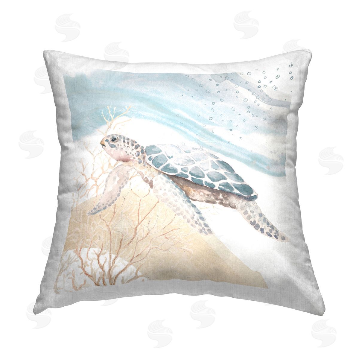 Patricia Pinto Swimming Aquatic Turtle Printed Plush Polyester Throw Pillow