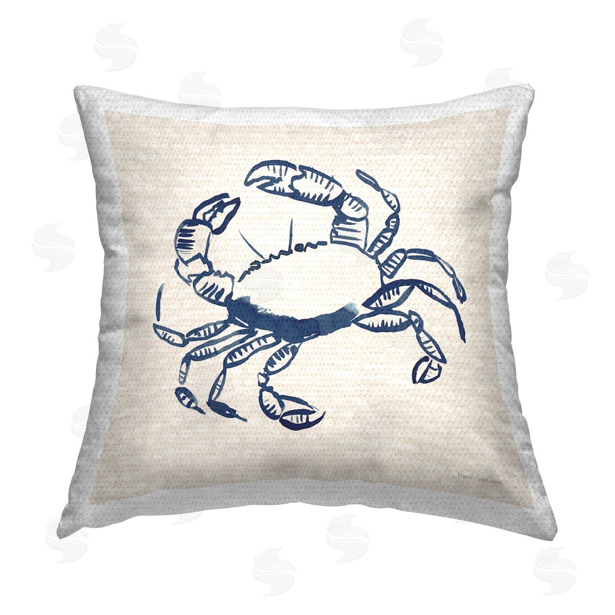 Mercedes Lopez Charro Aquatic Crab on Beige Outdoor Quick-Dry Polyester Printed Throw Pillow