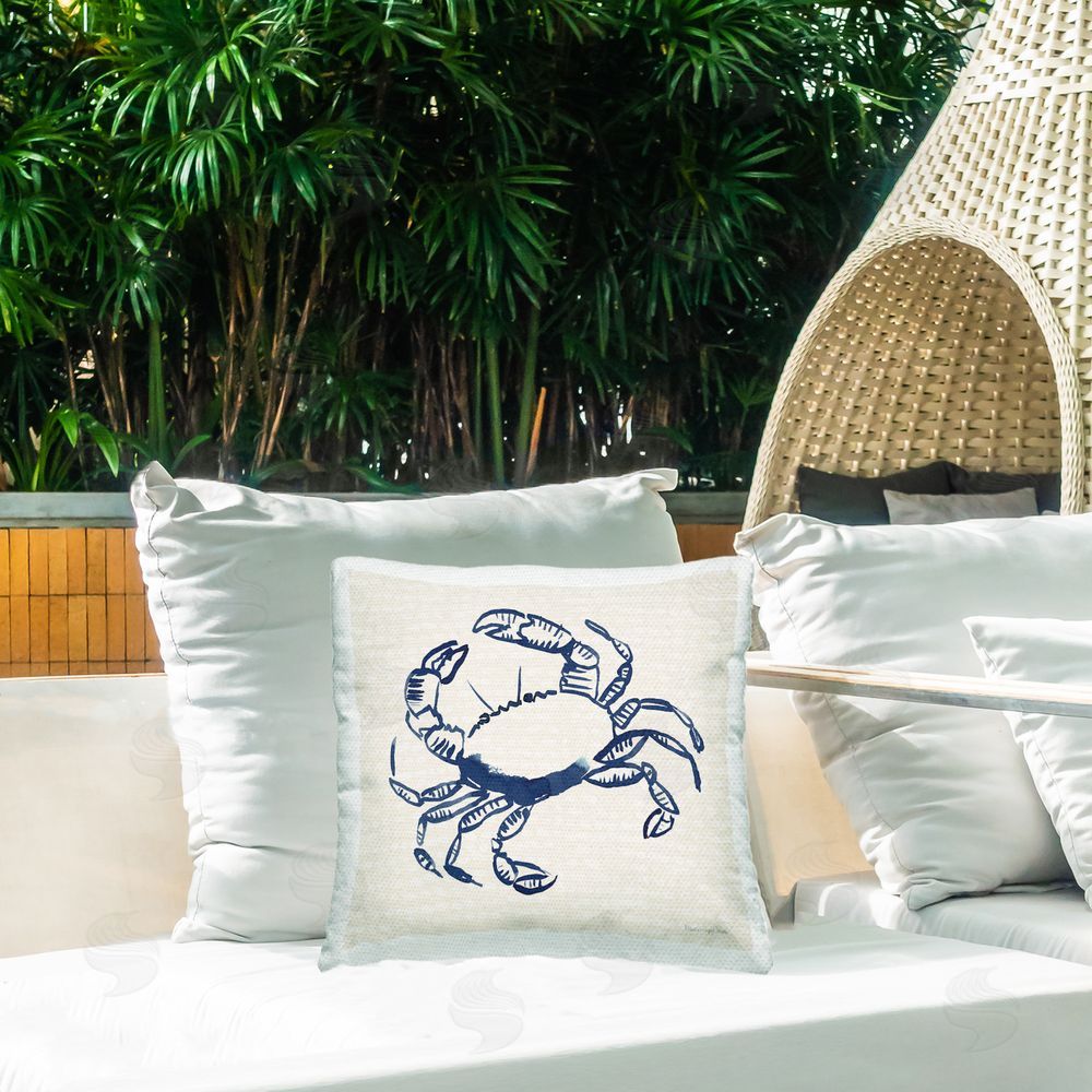 Mercedes Lopez Charro Aquatic Crab on Beige Outdoor Quick-Dry Polyester Printed Throw Pillow in Back Yard