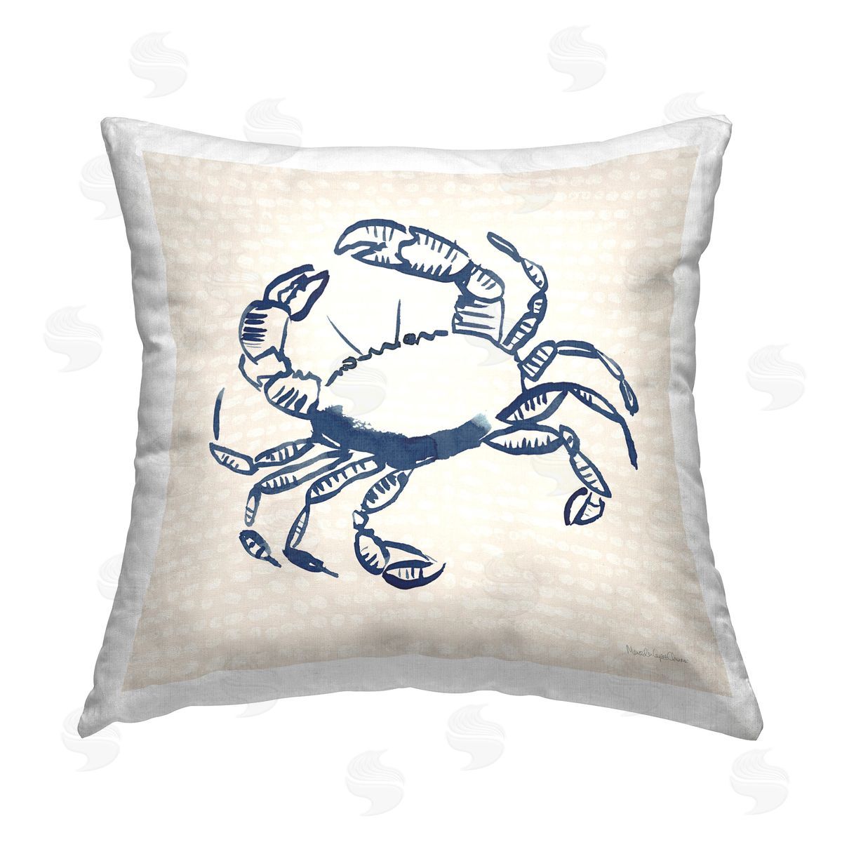 Mercedes Lopez Charro Aquatic Crab on Beige Printed Plush Polyester Throw Pillow
