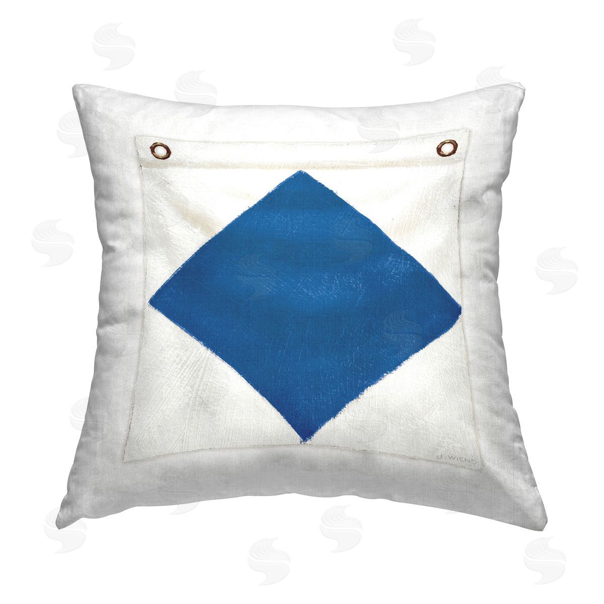 James Wiens Blue & White Nautical Flag Printed Plush Polyester Throw Pillow