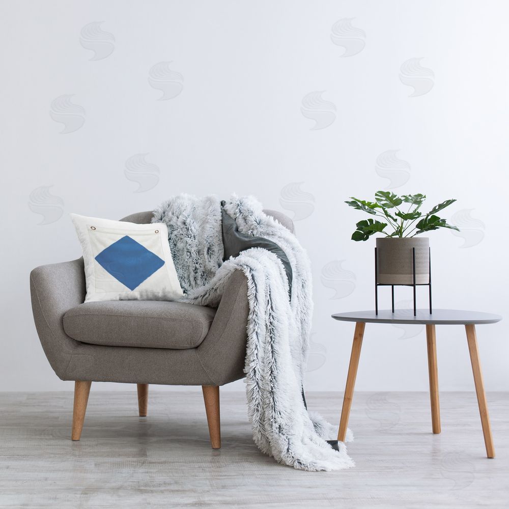 James Wiens Blue & White Nautical Flag Printed Plush Polyester Throw Pillow On Chair