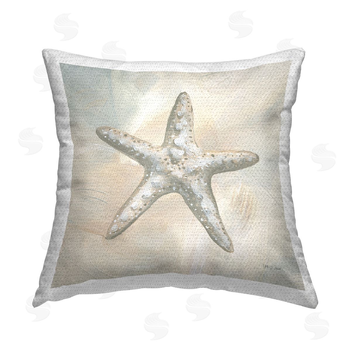 Yvette St. Amant Simple Beige Starfish Outdoor Quick-Dry Polyester Printed Throw Pillow
