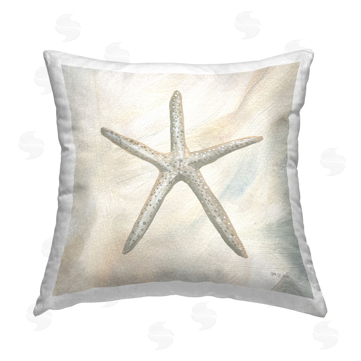 Yvette St. Amant Minimal Beige Starfish Printed Plush Polyester Throw Pillow