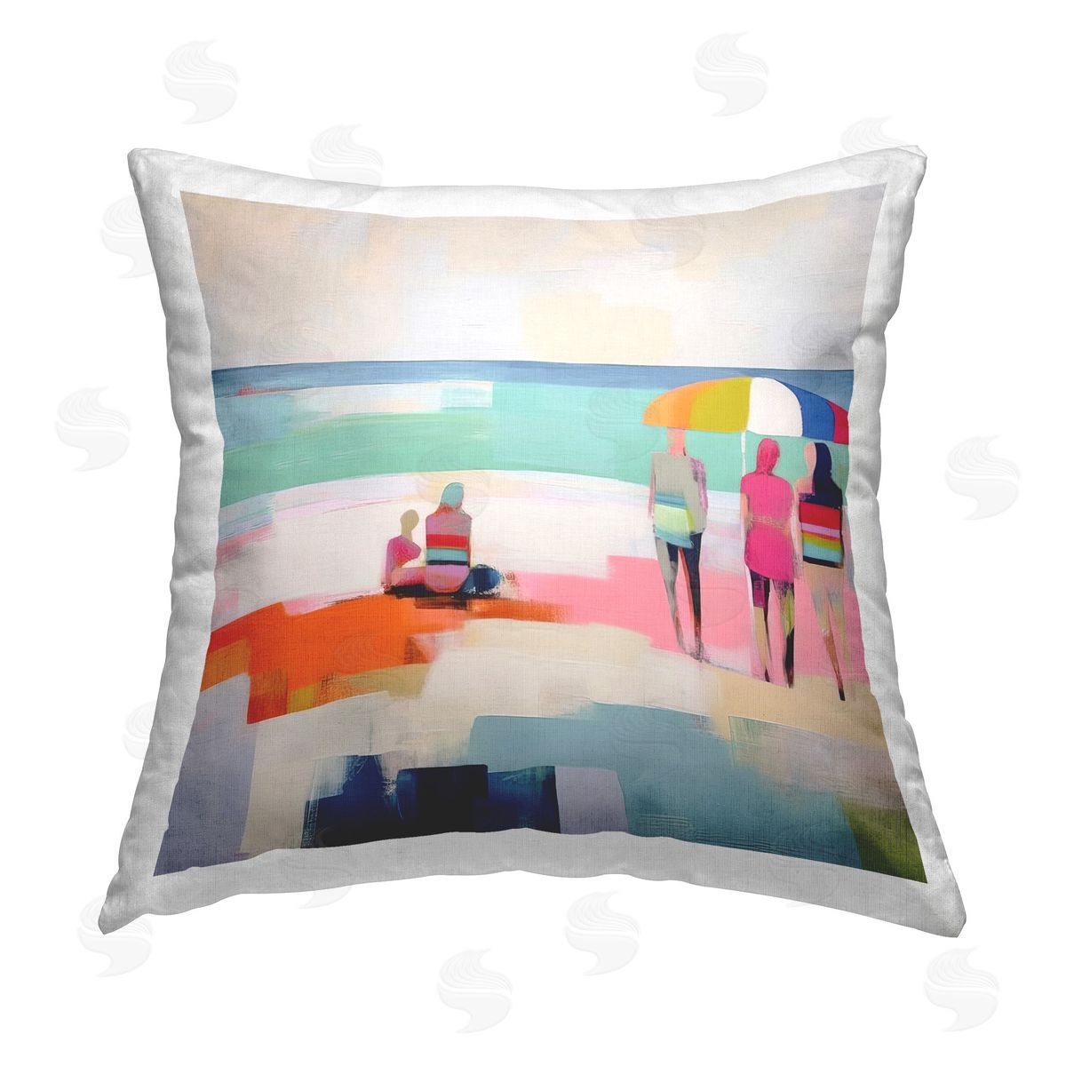 Irena Orlov People on Beach Abstract Printed Plush Polyester Throw Pillow