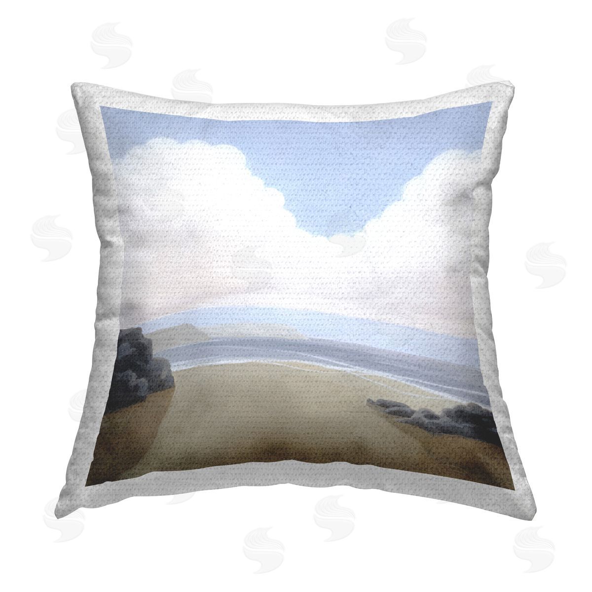 Melissa Wang Fluffy Clouds Over Beach Outdoor Quick-Dry Polyester Printed Throw Pillow