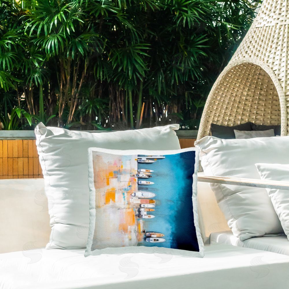 Irena Orlov Boat Harbor Aerial View Outdoor Quick-Dry Polyester Printed Throw Pillow in Back Yard