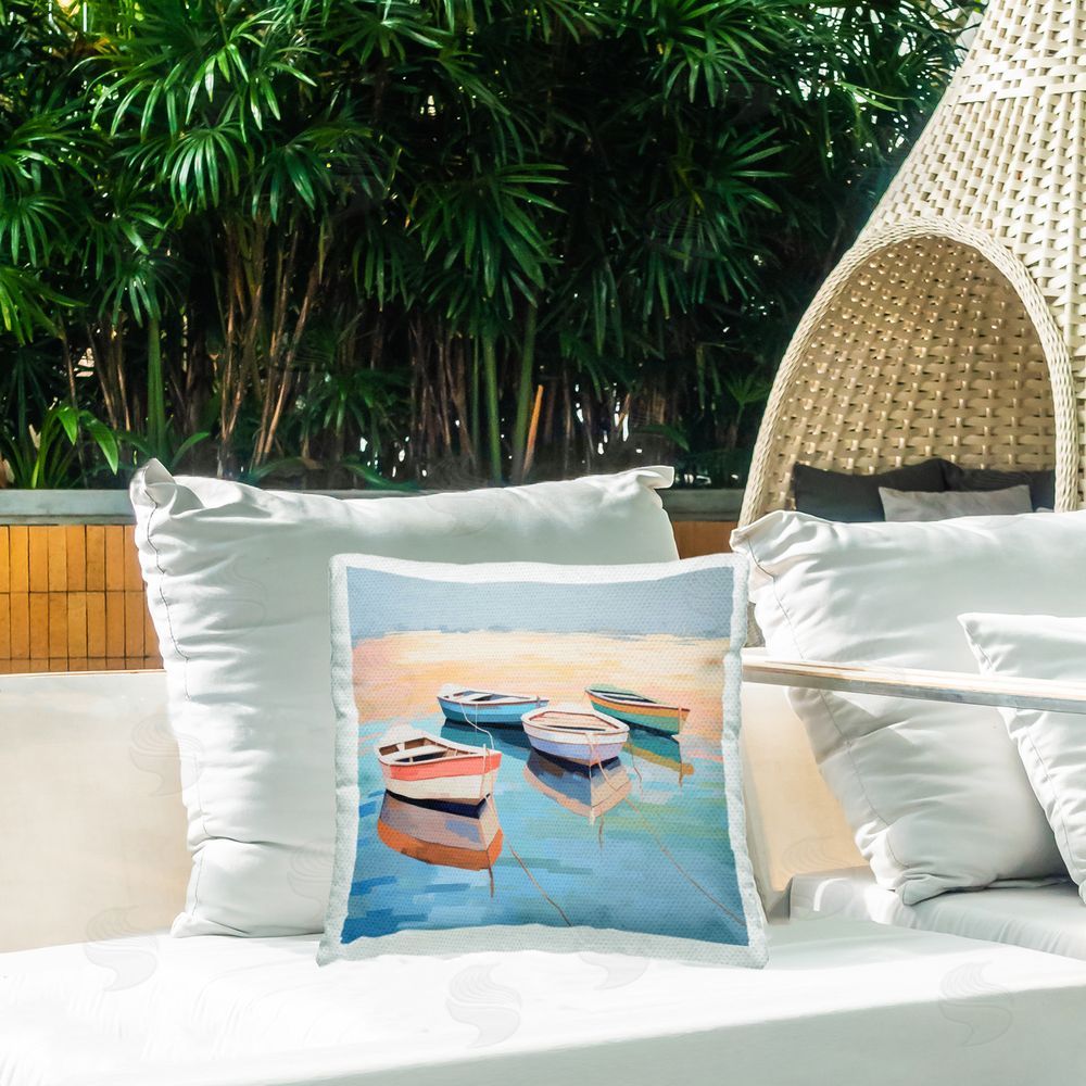 Irena Orlov Boat Reflection Shore Outdoor Quick-Dry Polyester Printed Throw Pillow in Back Yard