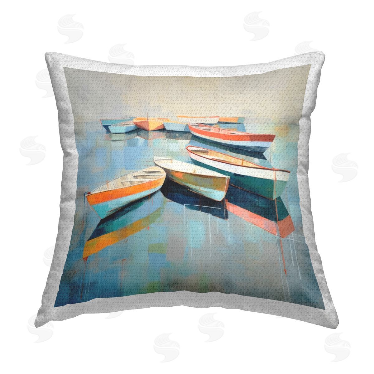 Irena Orlov Boats on Shoreline Outdoor Quick-Dry Polyester Printed Throw Pillow