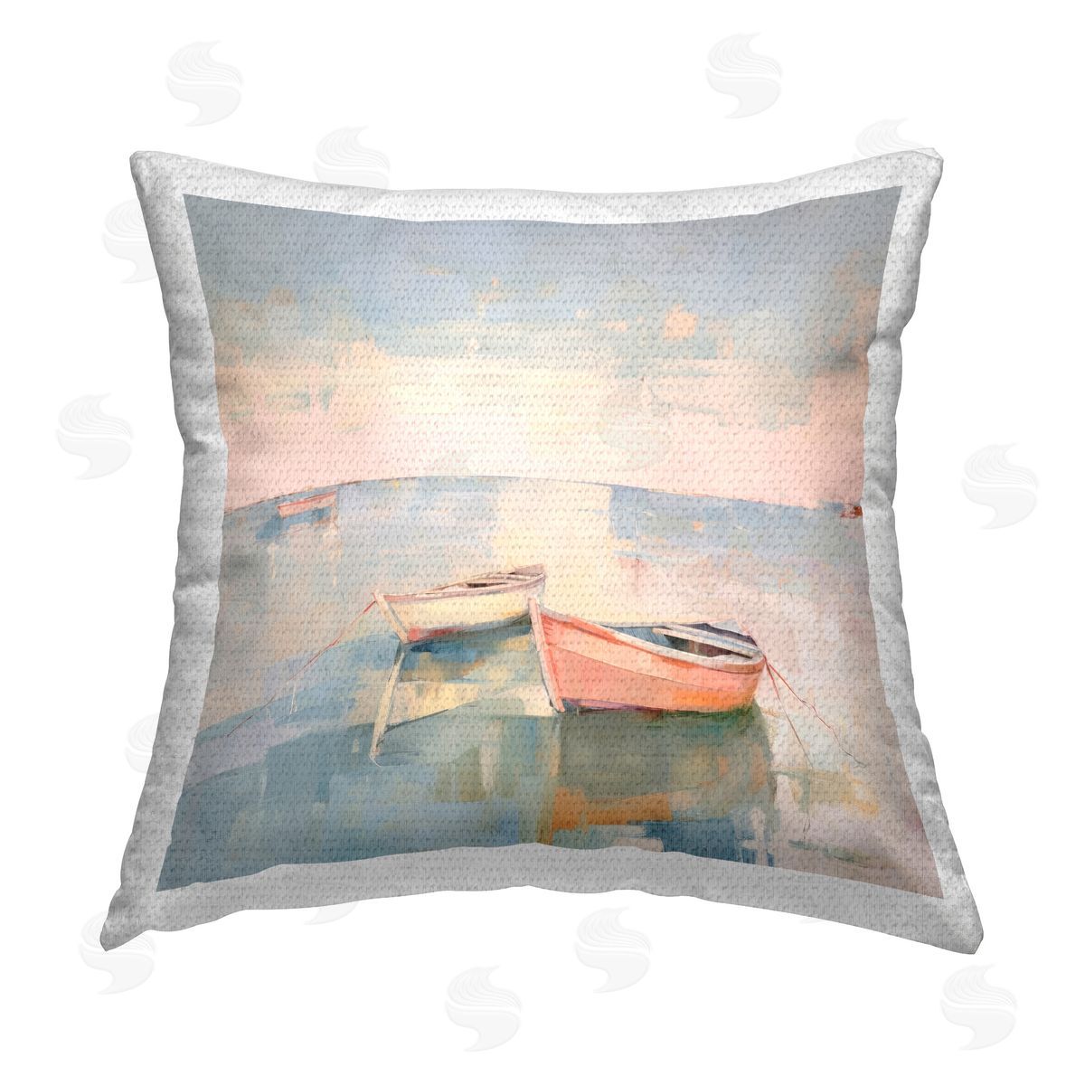 Irena Orlov Pastel Docked Boats Outdoor Quick-Dry Polyester Printed Throw Pillow