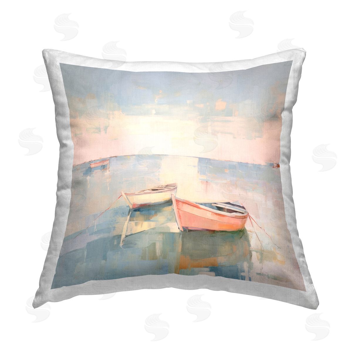 Irena Orlov Pastel Docked Boats Printed Plush Polyester Throw Pillow