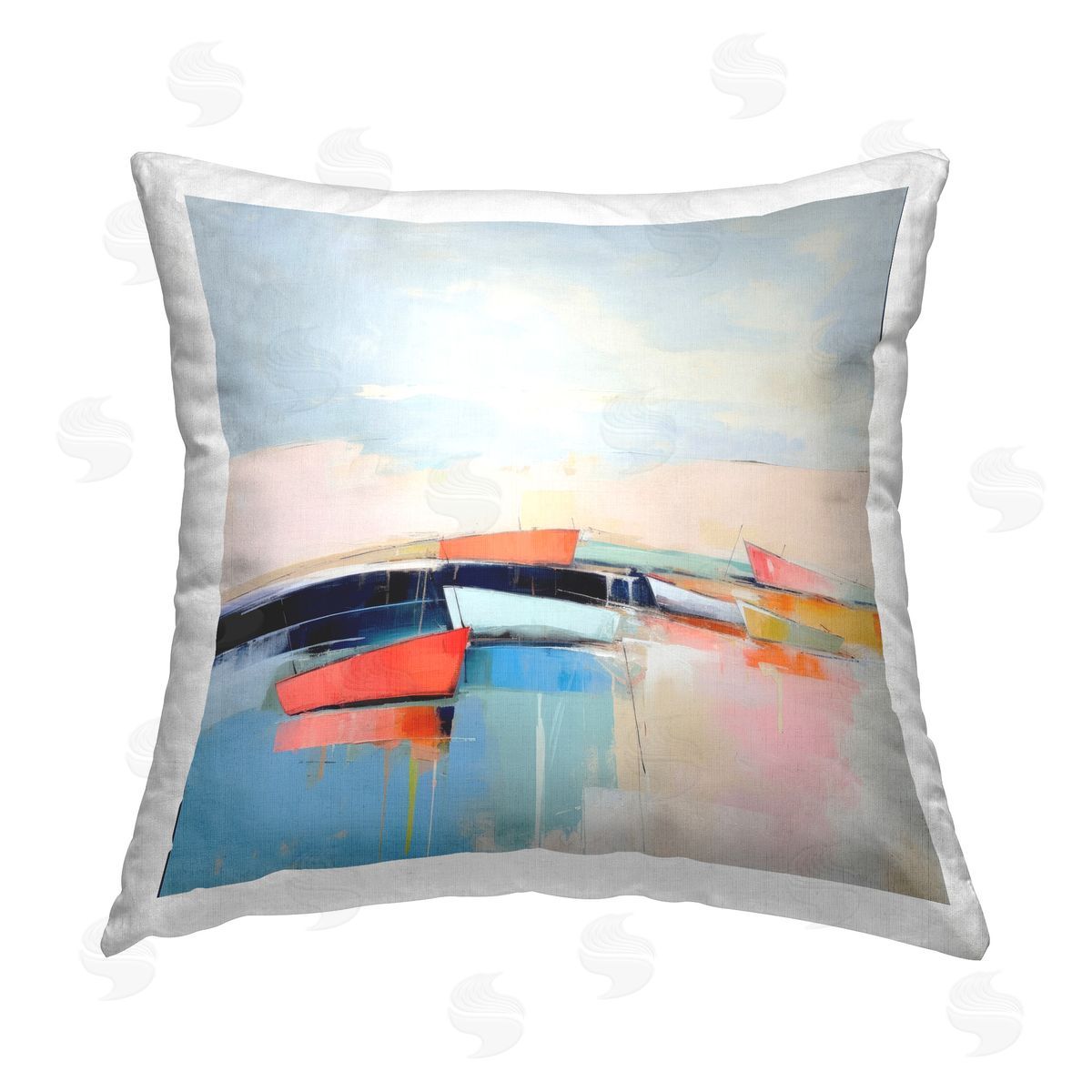 Irena Orlov Vivid Boat Reflection Printed Plush Polyester Throw Pillow