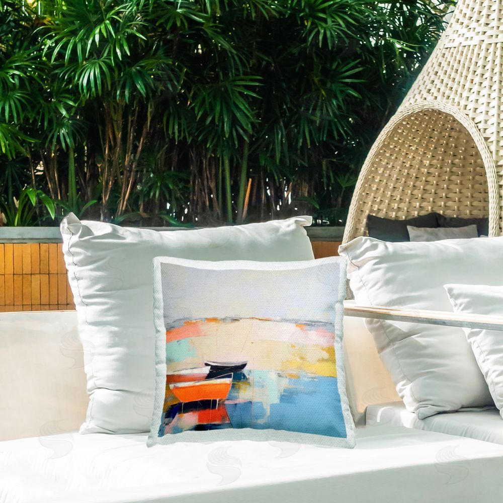 Irena Orlov Vivid Boat Abstraction Outdoor Quick-Dry Polyester Printed Throw Pillow in Back Yard
