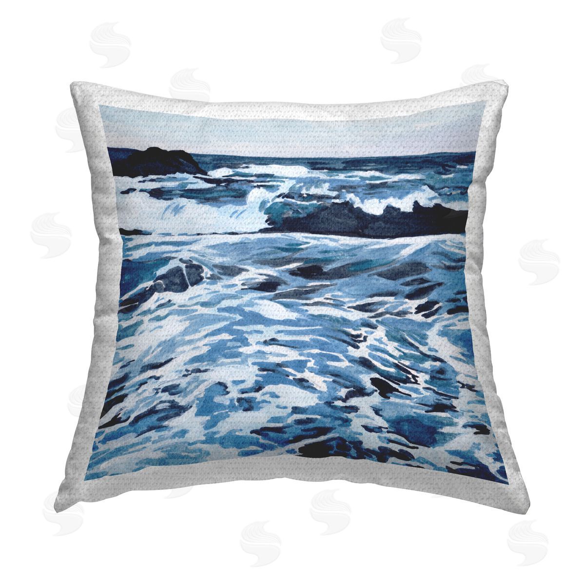 Melissa Wang Blue Coastal Waves Outdoor Quick-Dry Polyester Printed Throw Pillow