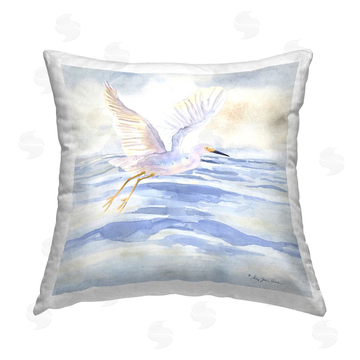 Audrey Jeanne Roberts Swan Flying Over Water Printed Plush Polyester Throw Pillow
