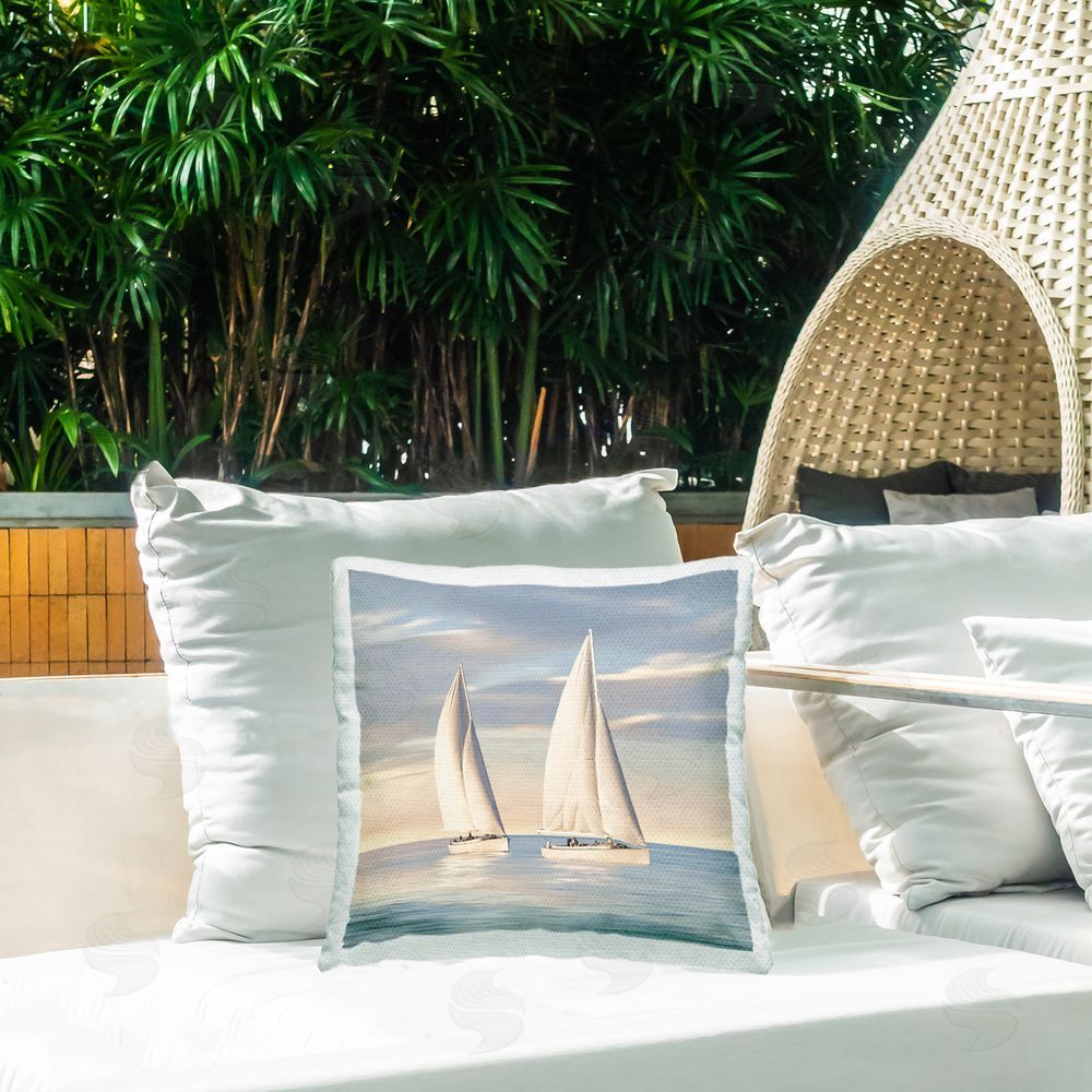Amber Sterling Two Mighty Sailboats Outdoor Quick-Dry Polyester Printed Throw Pillow in Back Yard