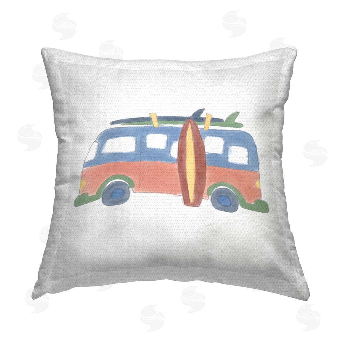 Carrie Cantwell Summer Beach Bus Outdoor Quick-Dry Polyester Printed Throw Pillow