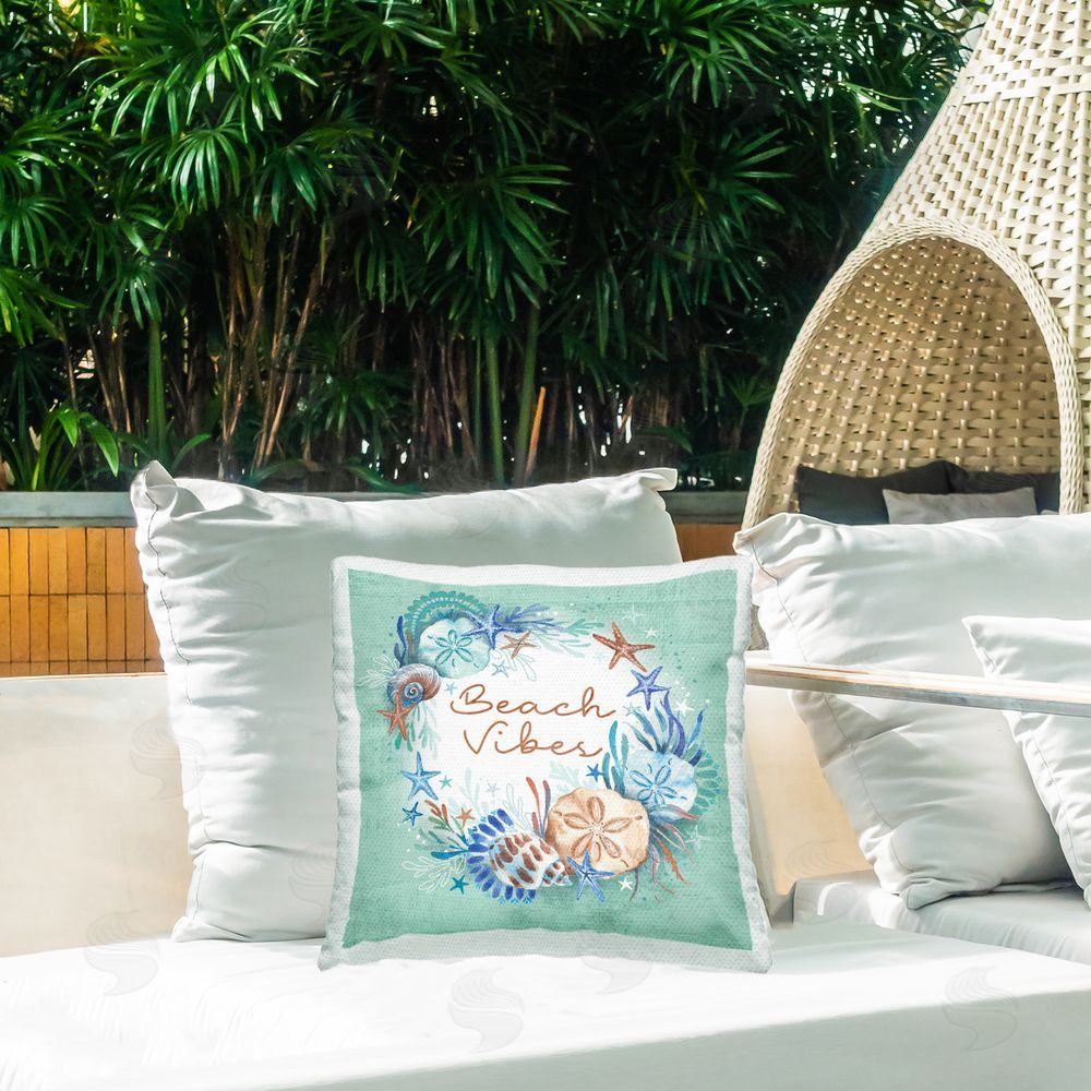Courtney Morgenstern Beach Vibes & Seashells Outdoor Quick-Dry Polyester Printed Throw Pillow in Back Yard