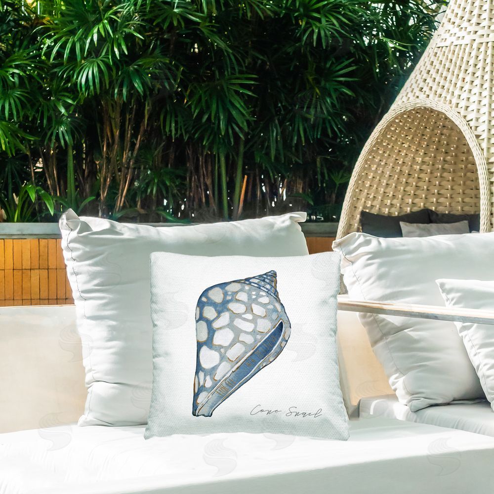 Carol Robinson Cone Snail Shell Outdoor Quick-Dry Polyester Printed Throw Pillow in Back Yard