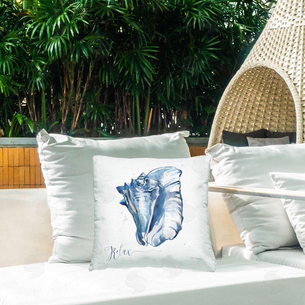 Carol Robinson Shell with Relax Phrase Outdoor Quick-Dry Polyester Printed Throw Pillow in Back Yard