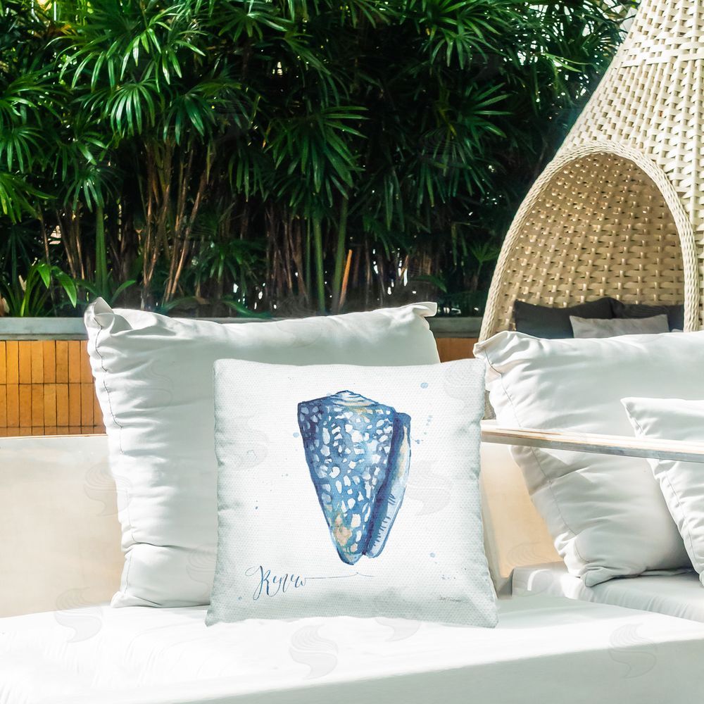 Carol Robinson Shell with Renew Phrase Outdoor Quick-Dry Polyester Printed Throw Pillow in Back Yard