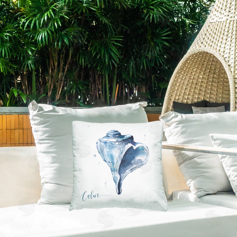 Carol Robinson Shell with Calm Phrase Outdoor Quick-Dry Polyester Printed Throw Pillow in Back Yard