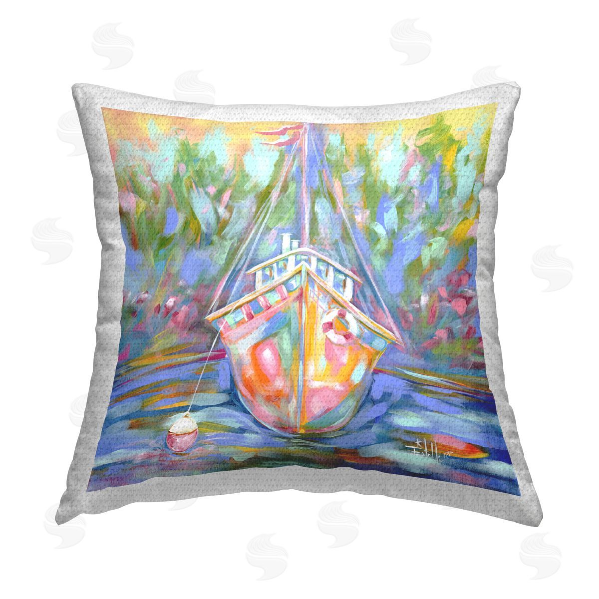 Estelle Grengs Boat In Waiting Outdoor Quick-Dry Polyester Printed Throw Pillow