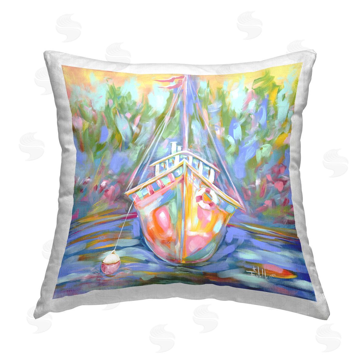 Estelle Grengs Boat In Waiting Printed Plush Polyester Throw Pillow