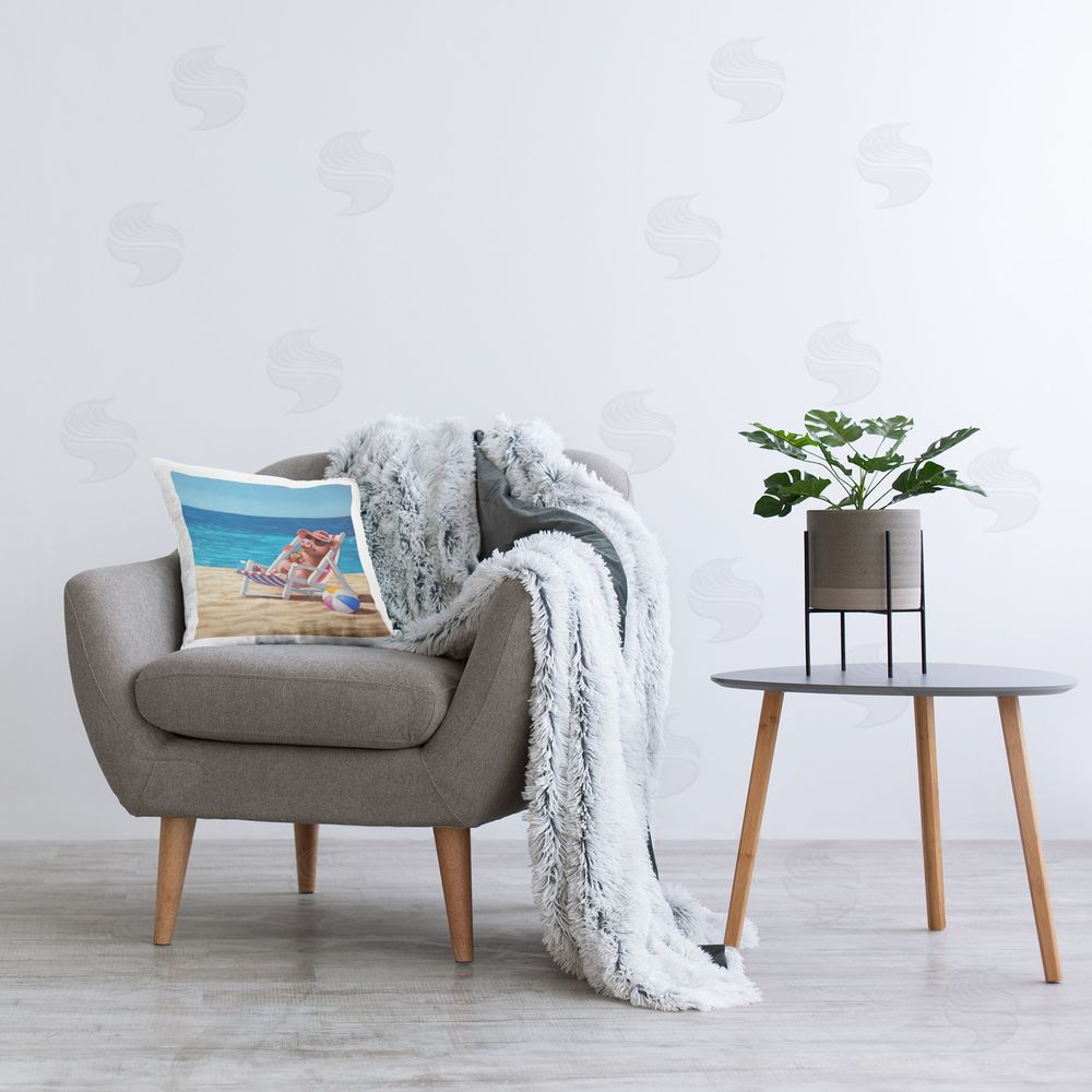 Lucia Heffernan Pig with Beach Cocktail Printed Plush Polyester Throw Pillow On Chair