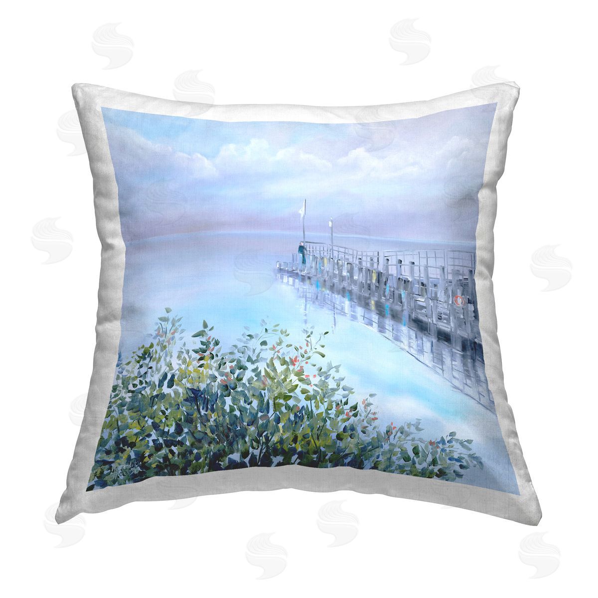 Meredith Howse Foggy Harbor Dock Printed Plush Polyester Throw Pillow