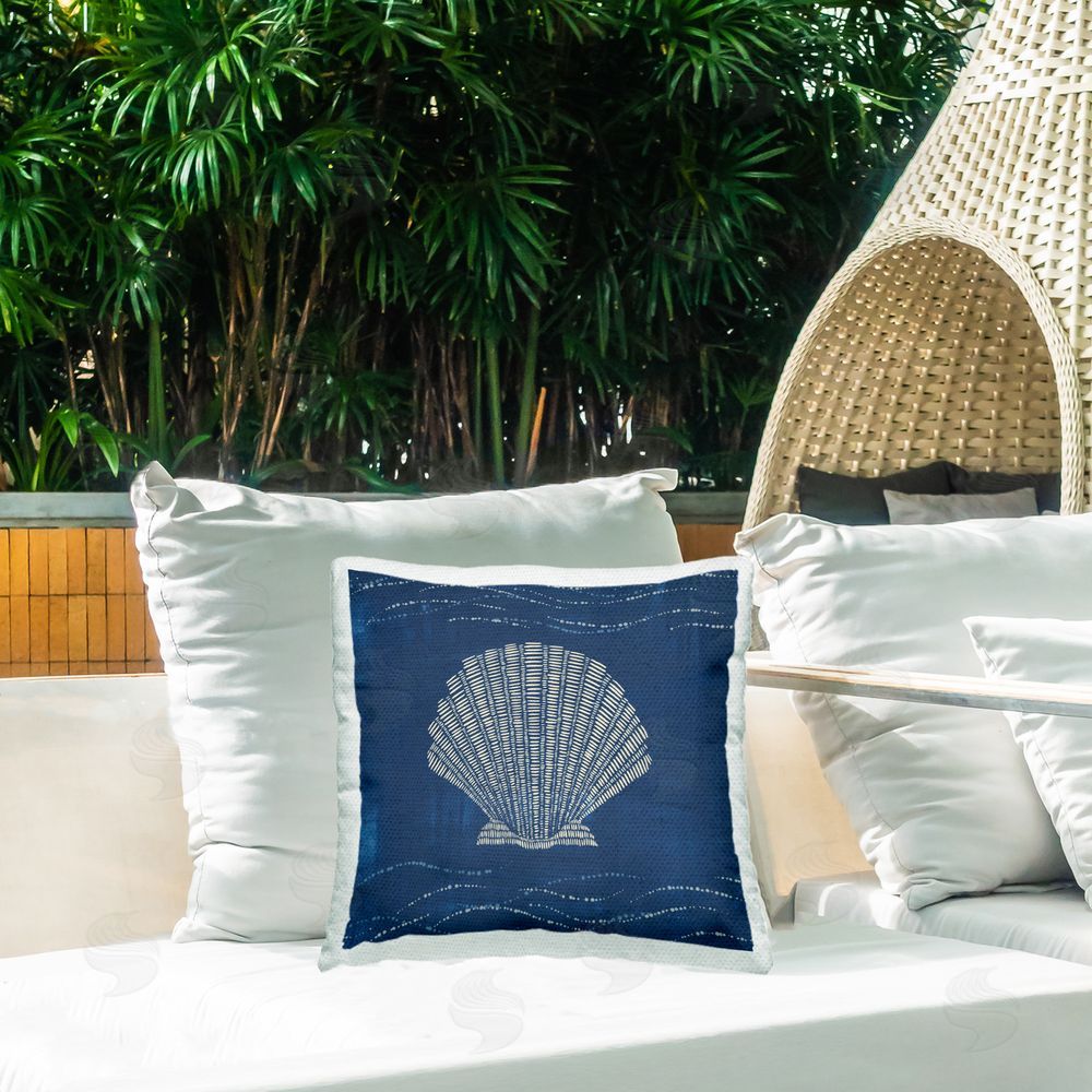 Jetty Home LLC Clam Shell on Blue Outdoor Quick-Dry Polyester Printed Throw Pillow in Back Yard