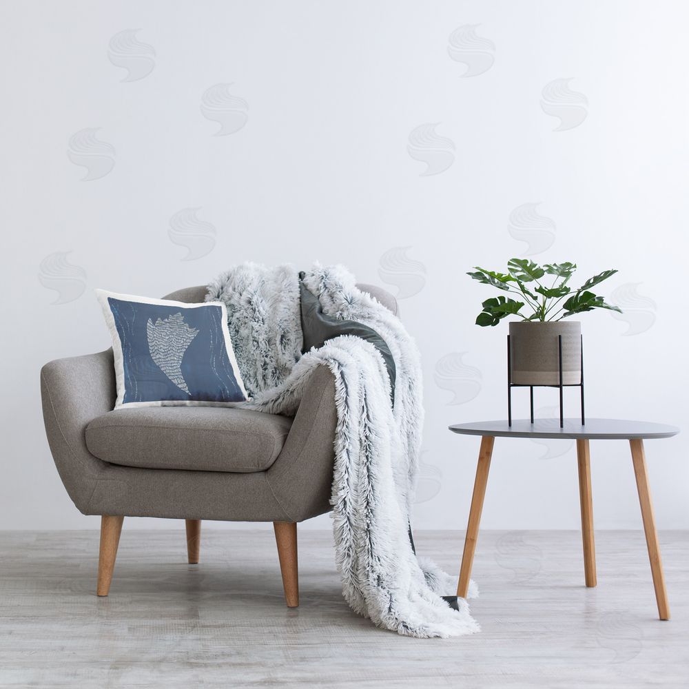 Jetty Home LLC Conch Shell on Blue Printed Plush Polyester Throw Pillow On Chair