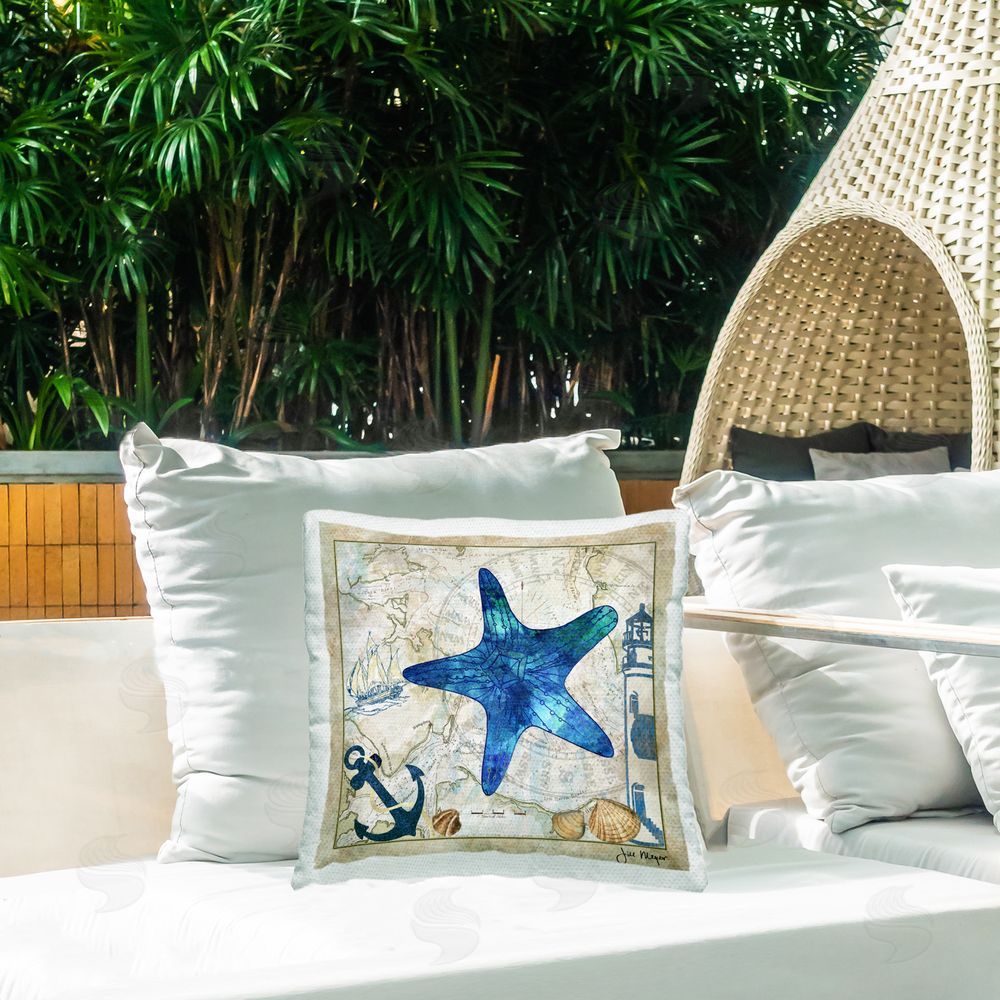 Jill Meyer Starfish & Nautical Map Outdoor Quick-Dry Polyester Printed Throw Pillow in Back Yard