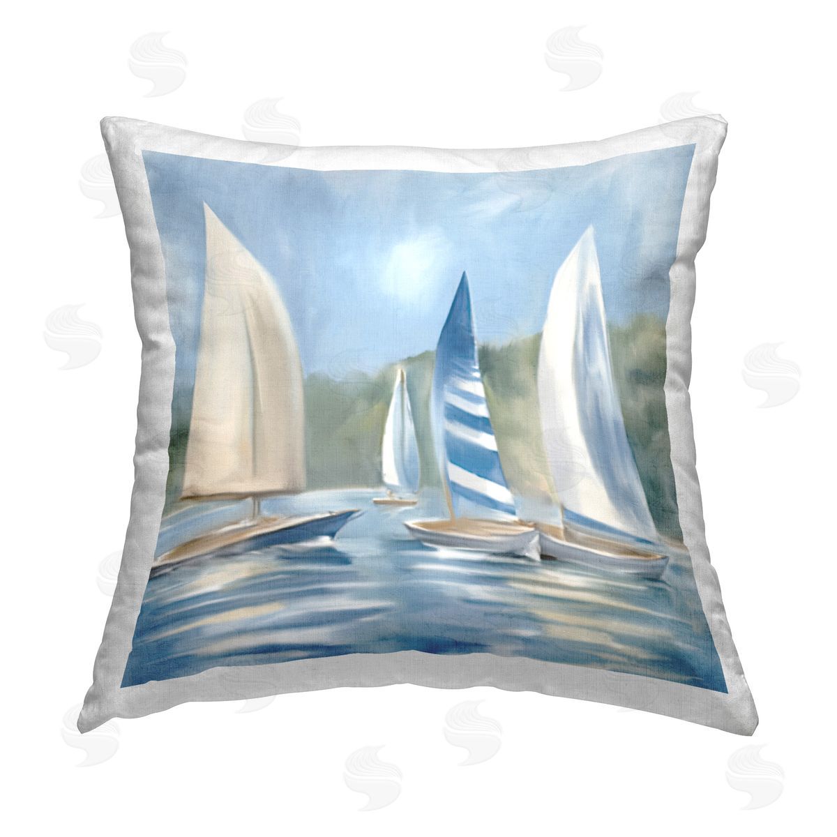Kim Allen Sailboat Day Painting Printed Plush Polyester Throw Pillow