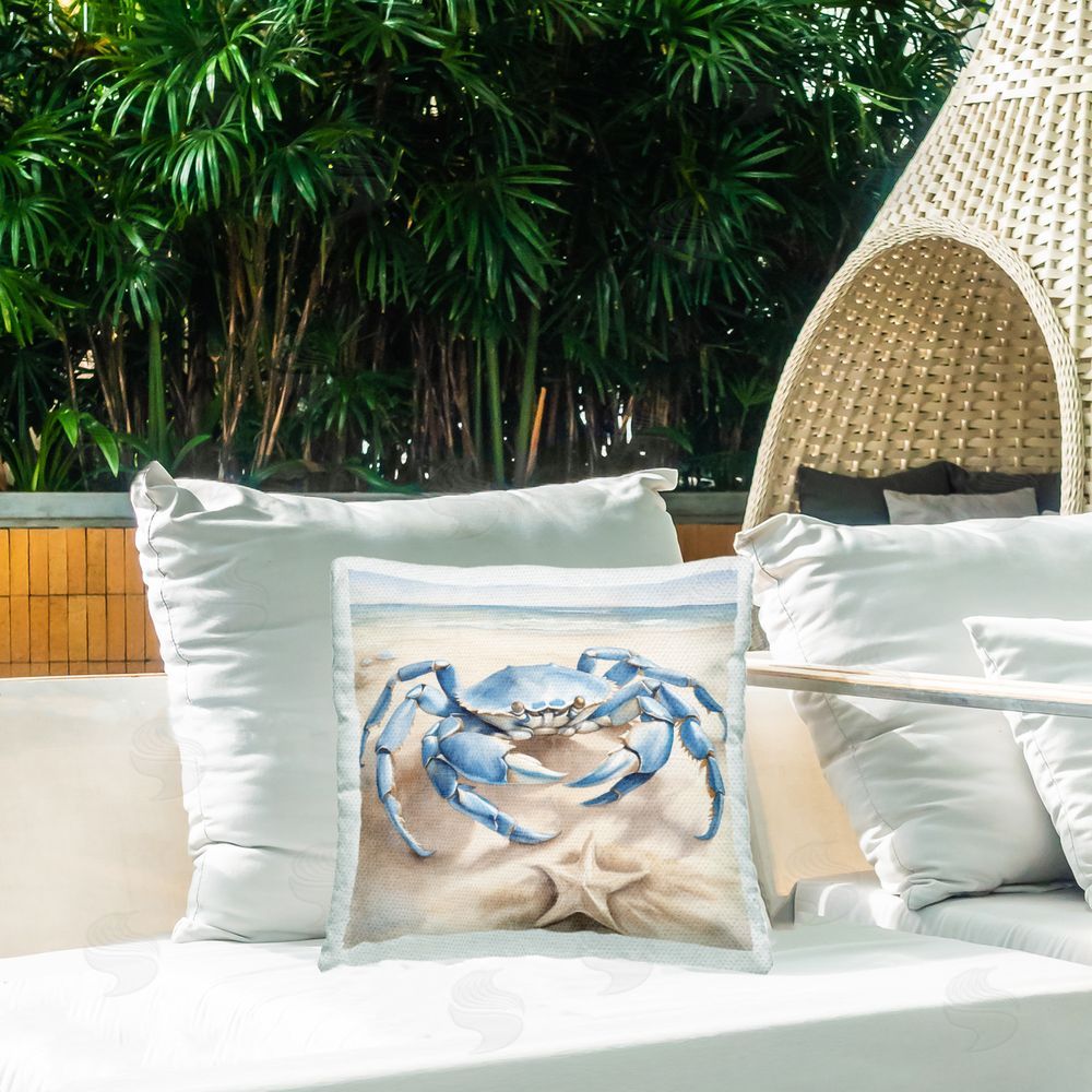 Kim Allen Crab & Starfish on Beach Outdoor Quick-Dry Polyester Printed Throw Pillow in Back Yard