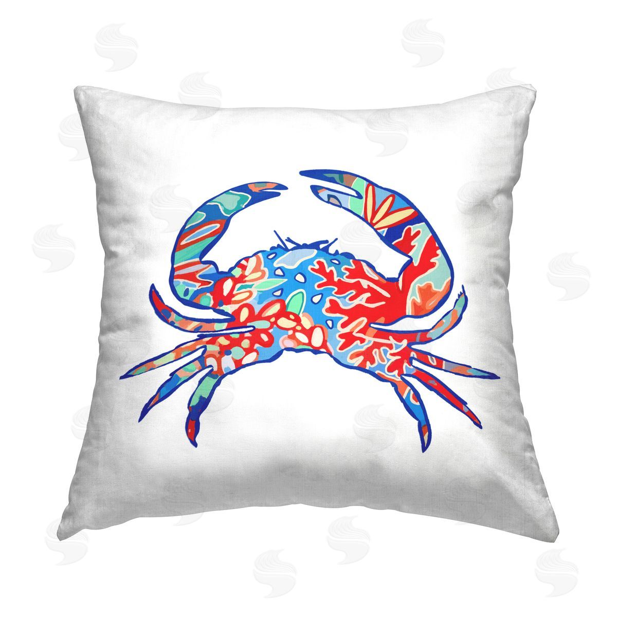 Lisa Nohren Coral Patterned Crab Printed Plush Polyester Throw Pillow