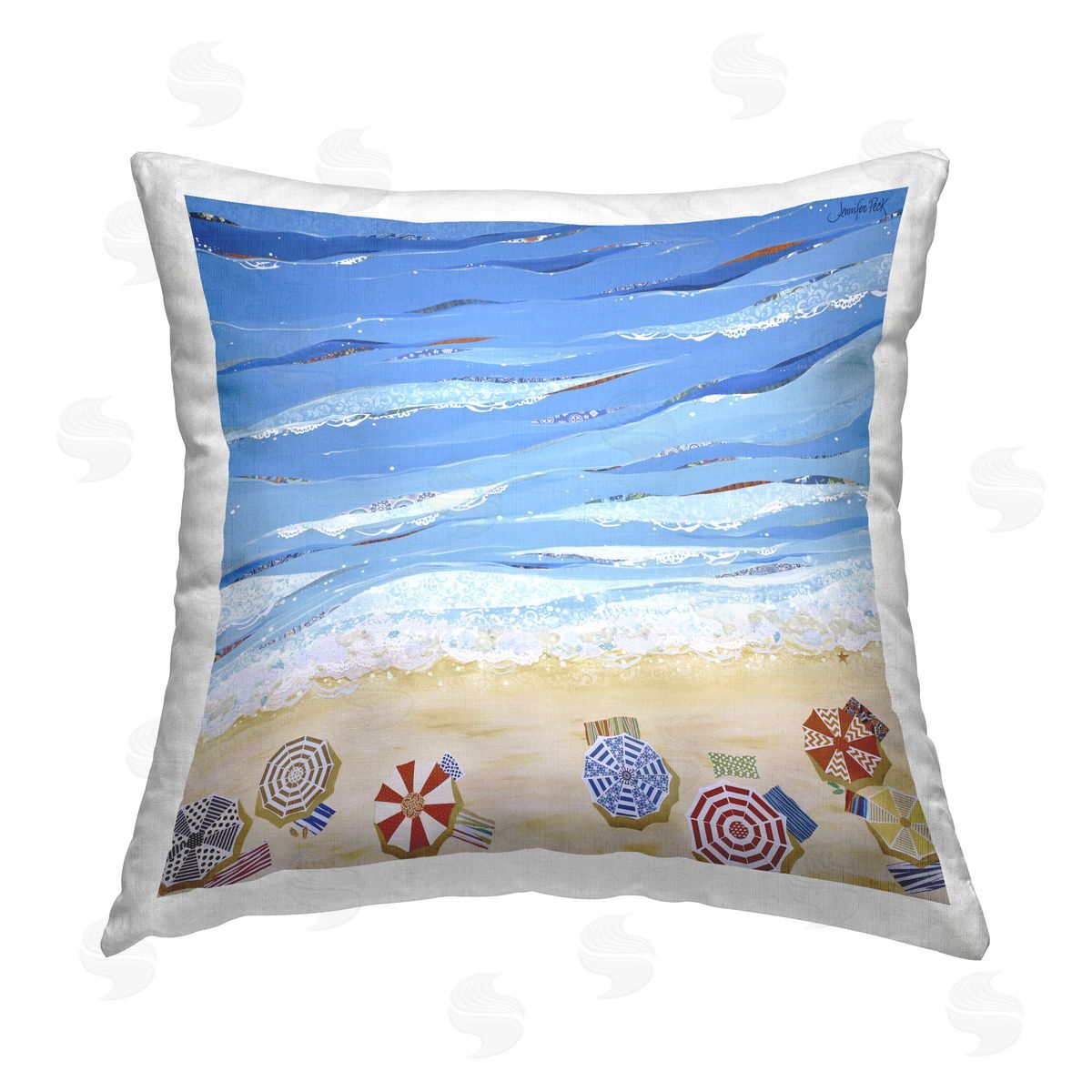 Jennifer Peck Made In The Shade Beach Printed Plush Polyester Throw Pillow