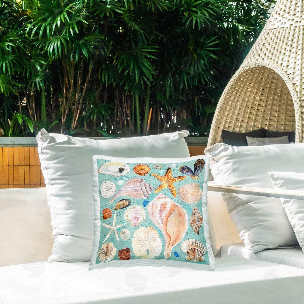 Melissa Hyatt Seashell Puzzle Pattern Outdoor Quick-Dry Polyester Printed Throw Pillow in Back Yard