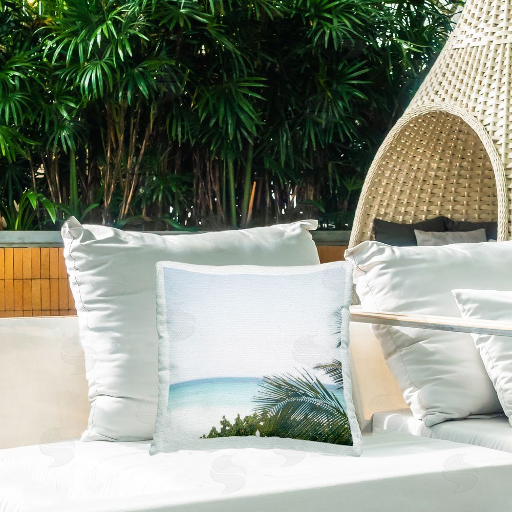 Noah Bay Calm Beach Palms Outdoor Quick-Dry Polyester Printed Throw Pillow in Back Yard
