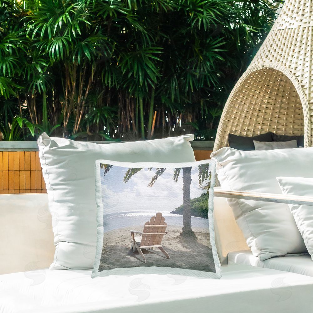 Noah Bay Chair Under Palm Tree Outdoor Quick-Dry Polyester Printed Throw Pillow in Back Yard