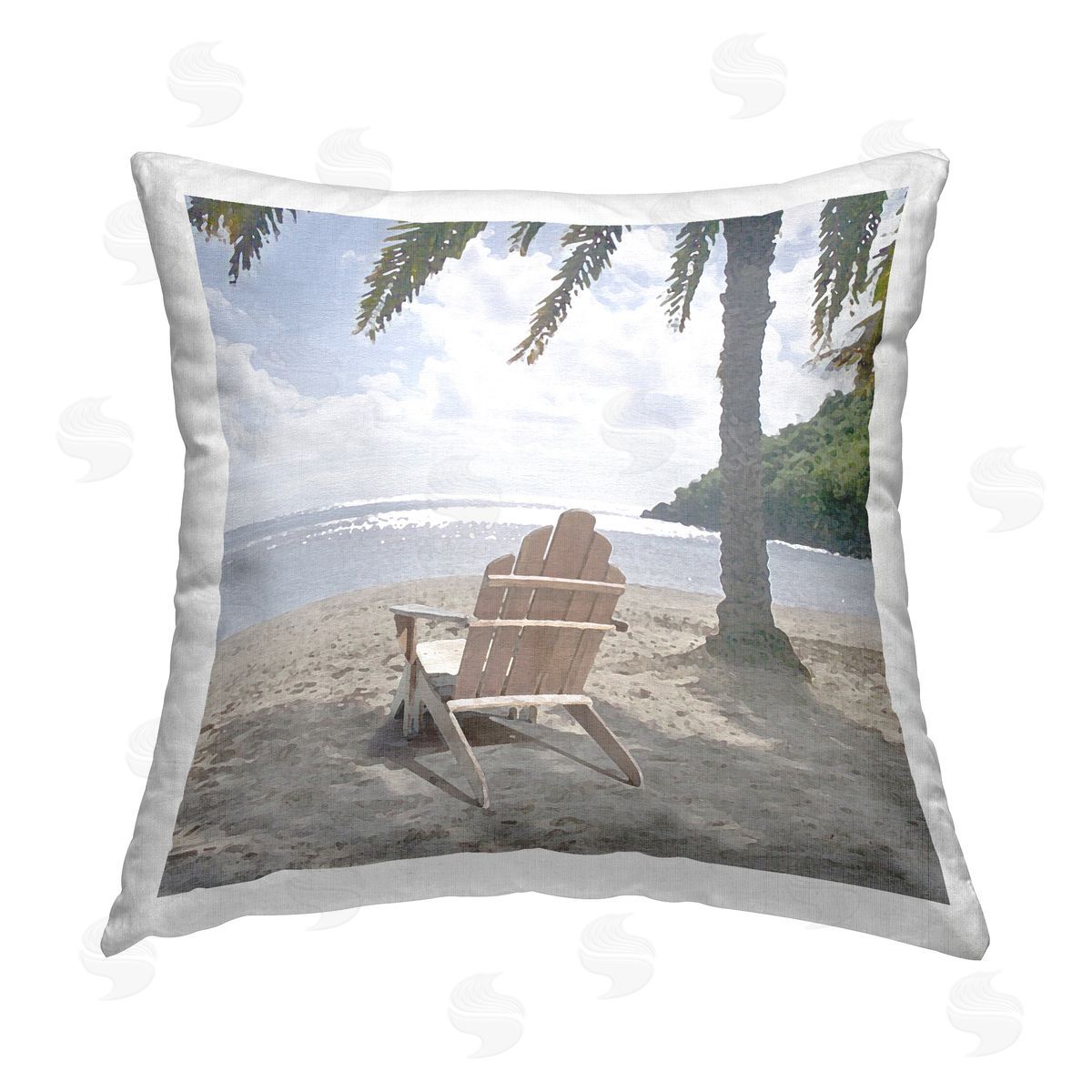 Noah Bay Chair Under Palm Tree Printed Plush Polyester Throw Pillow