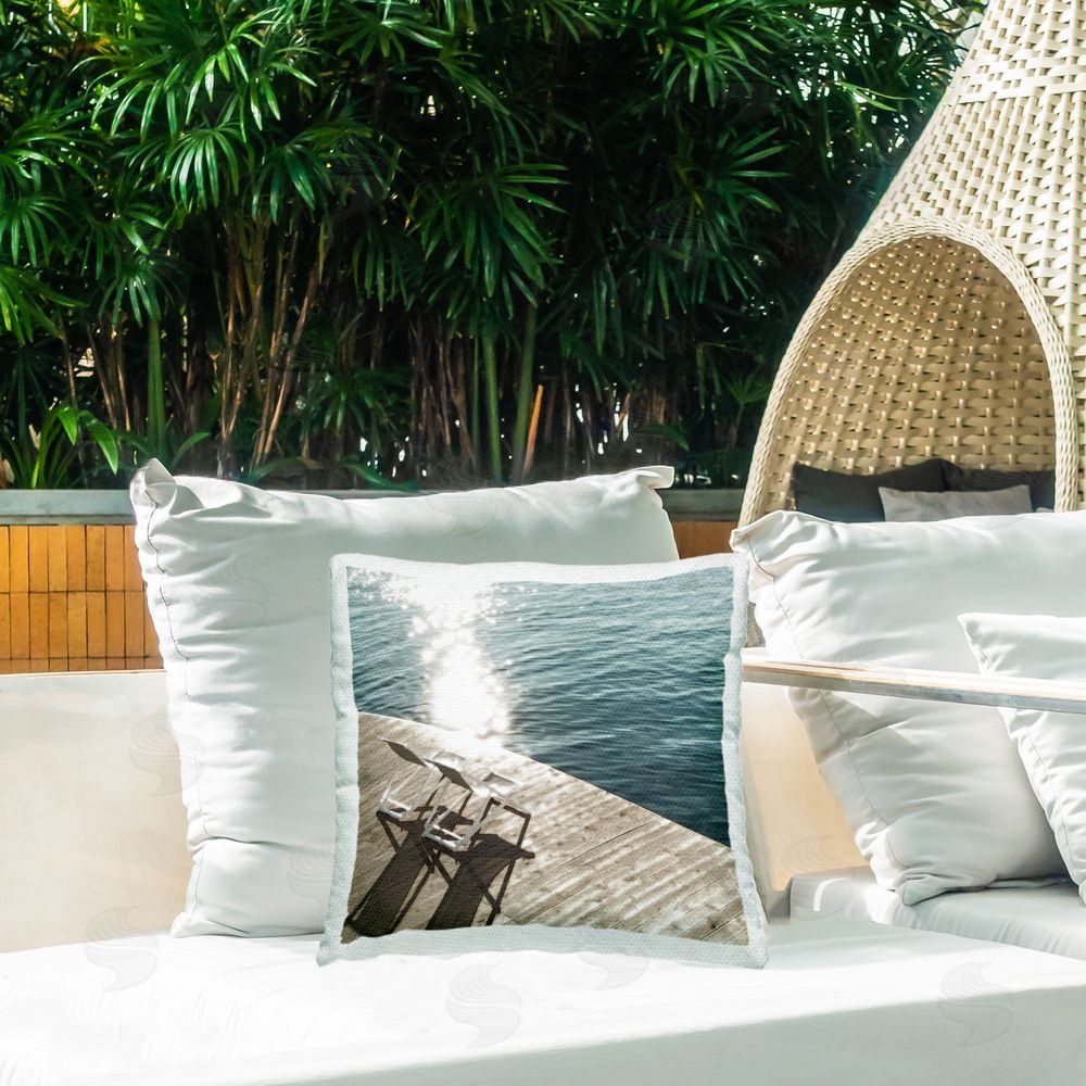 Noah Bay Deck Chair Shadows Outdoor Quick-Dry Polyester Printed Throw Pillow in Back Yard