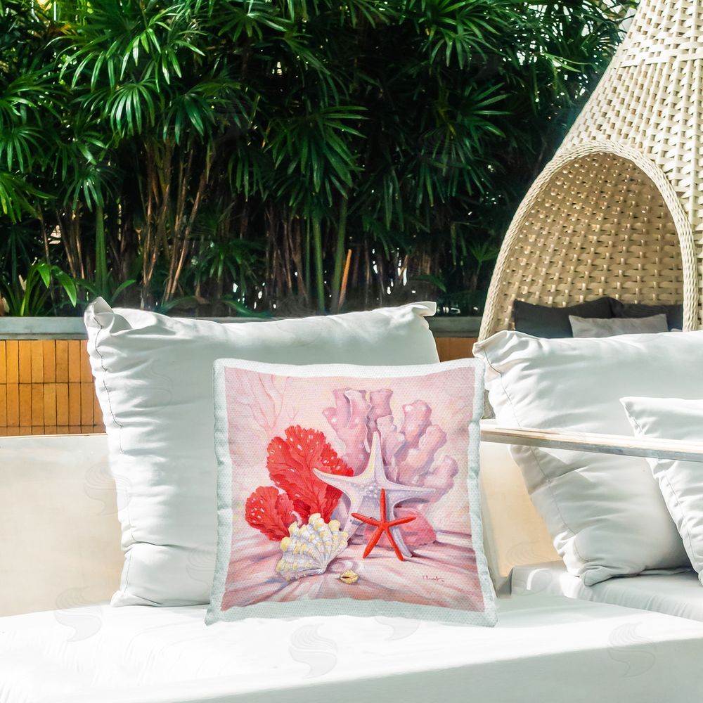 Paul Brent Pink Gathered Sea Life Outdoor Quick-Dry Polyester Printed Throw Pillow in Back Yard