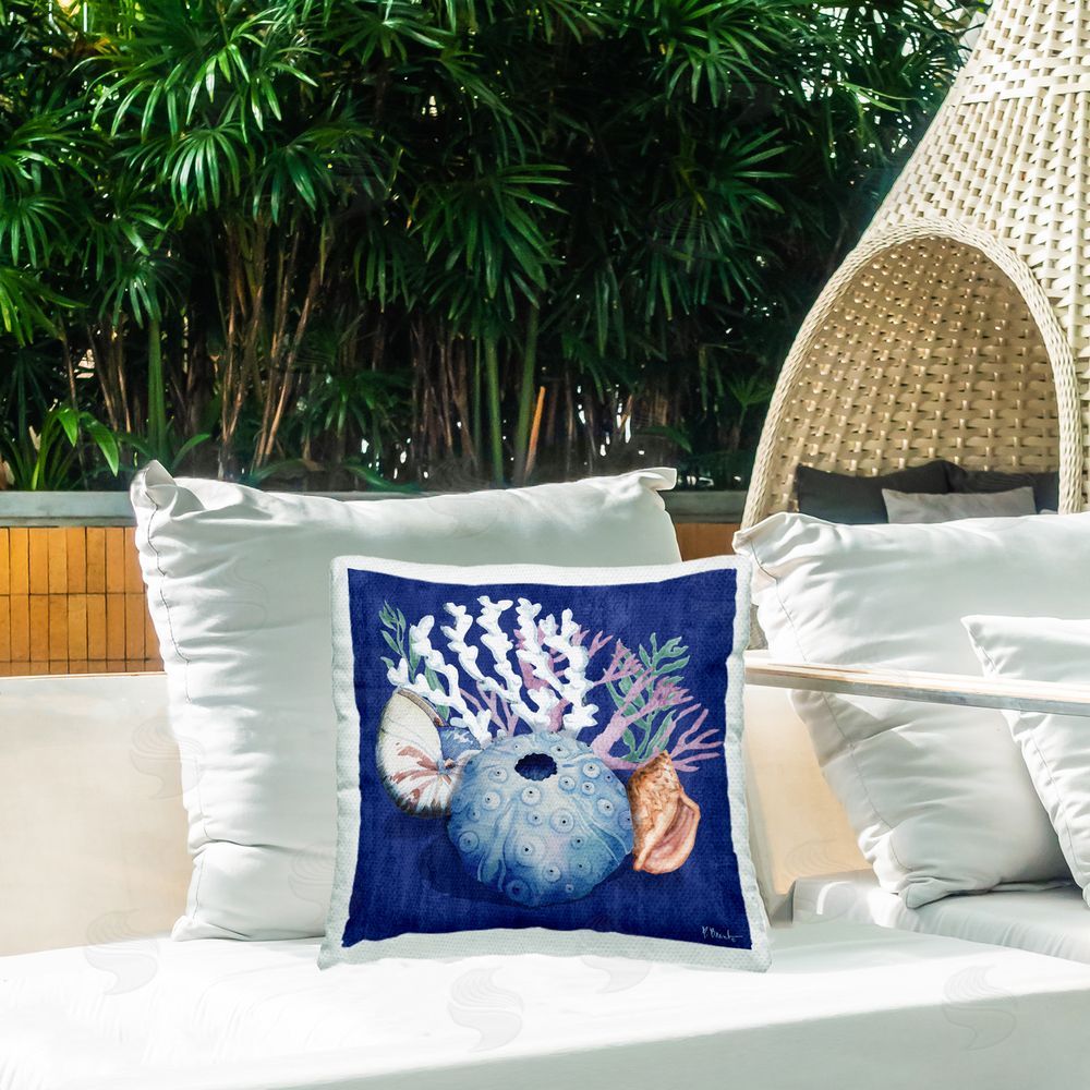 Paul Brent Sea Urchin & Coral Outdoor Quick-Dry Polyester Printed Throw Pillow in Back Yard
