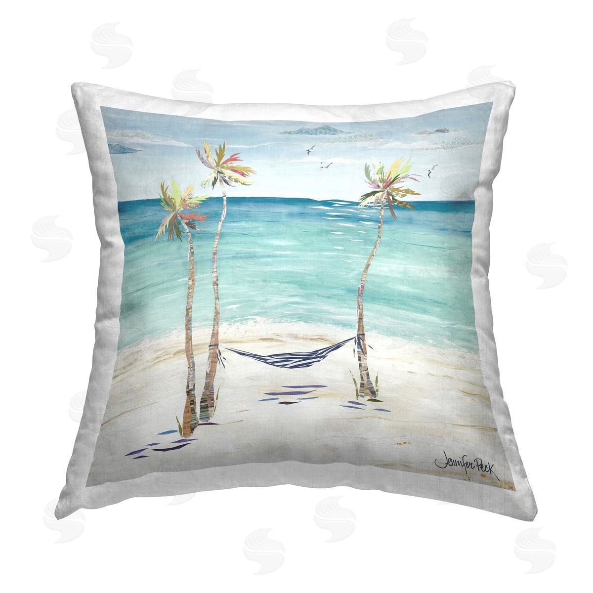 Jennifer Peck Hammock & Three Palms Printed Plush Polyester Throw Pillow
