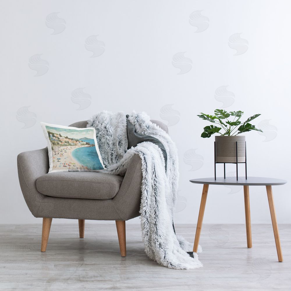 Lazar Studio Beach Water's Edge Printed Plush Polyester Throw Pillow On Chair