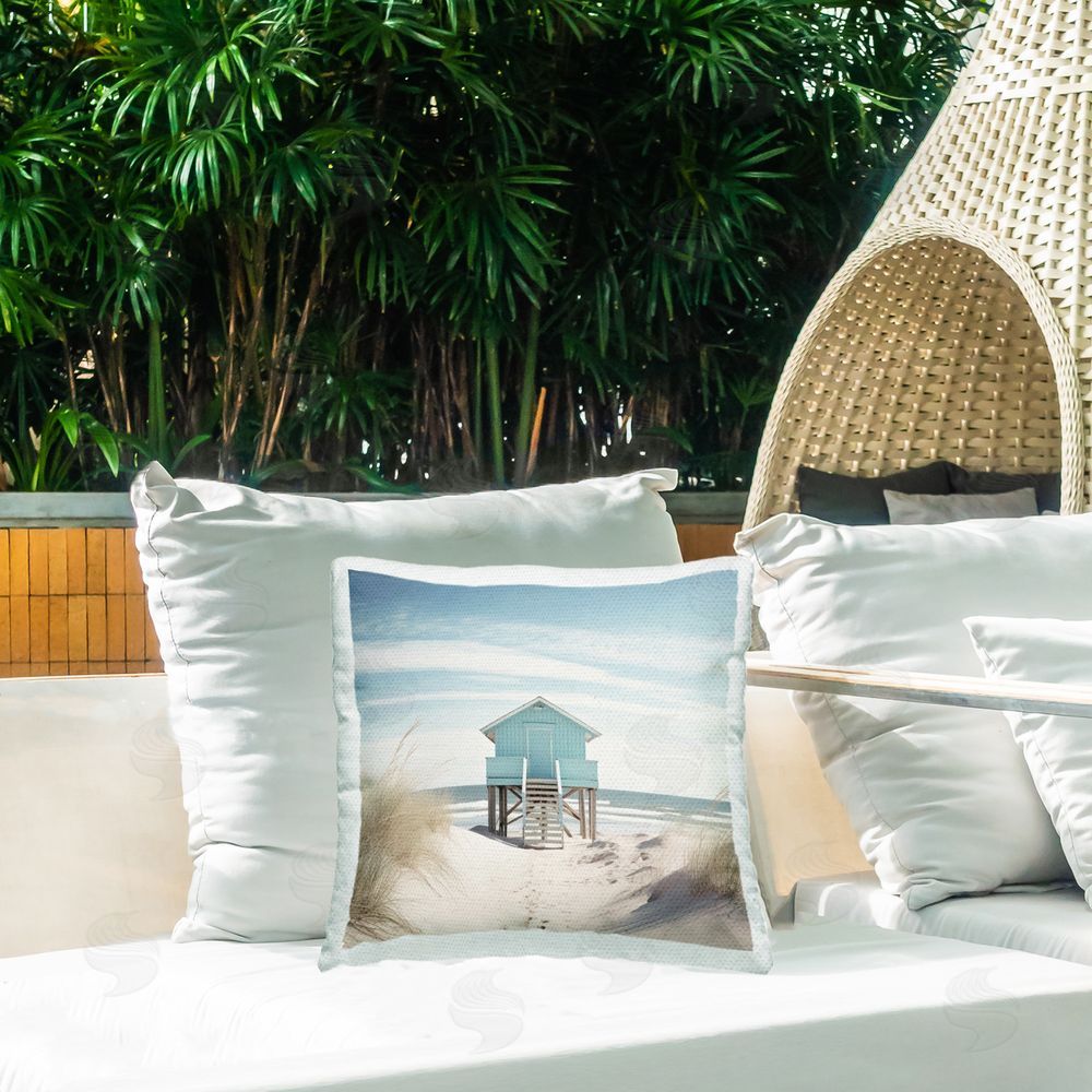 Irena Orlov Coastal Lookout Hut Outdoor Quick-Dry Polyester Printed Throw Pillow in Back Yard